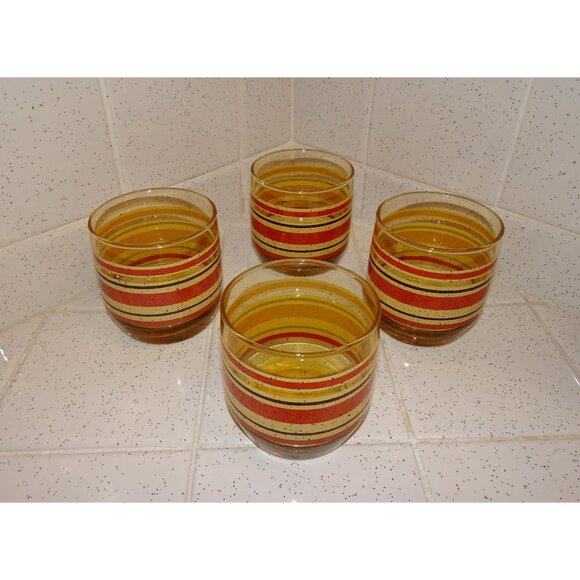Vintage Four Golden Rust & Cream Anchor Hocking Drink Glasses MCM 1970s - Picture 3 of 9